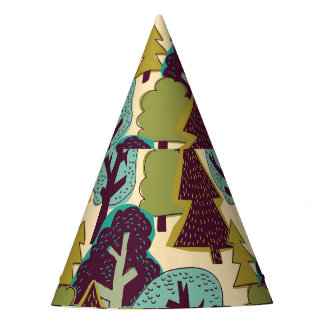 Forest Colour Doodle Trees Illustration Party Hat
