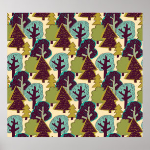 Forest Colour Doodle Trees Illustration Poster