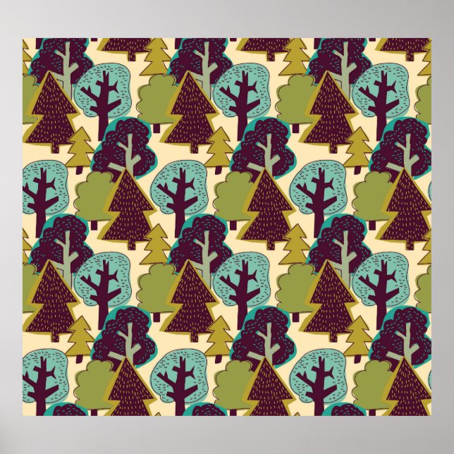 Forest Colour Doodle Trees Illustration Poster (Front)