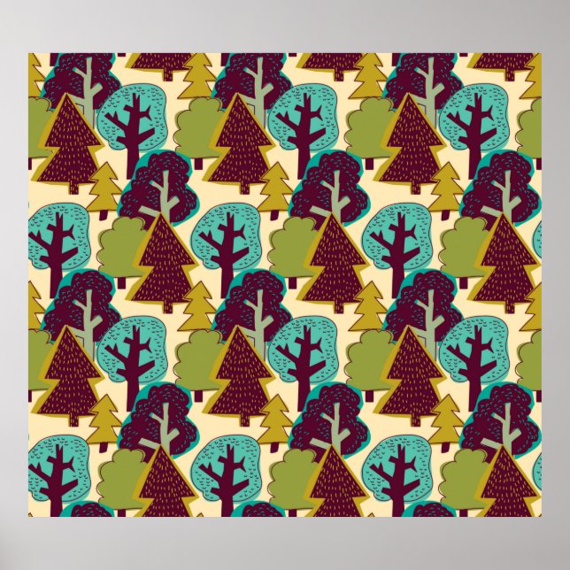 Forest colour seamless pattern. Wild nature landsc Poster (Front)