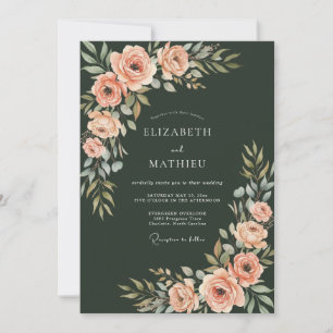 Forest Coral Petal Wedding Invitation