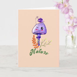 forest cottagecore cute mushroom and snail card