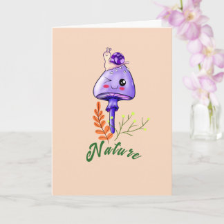 forest cottagecore cute mushroom and snail card