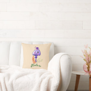 forest cottagecore cute mushroom and snail throw pillow