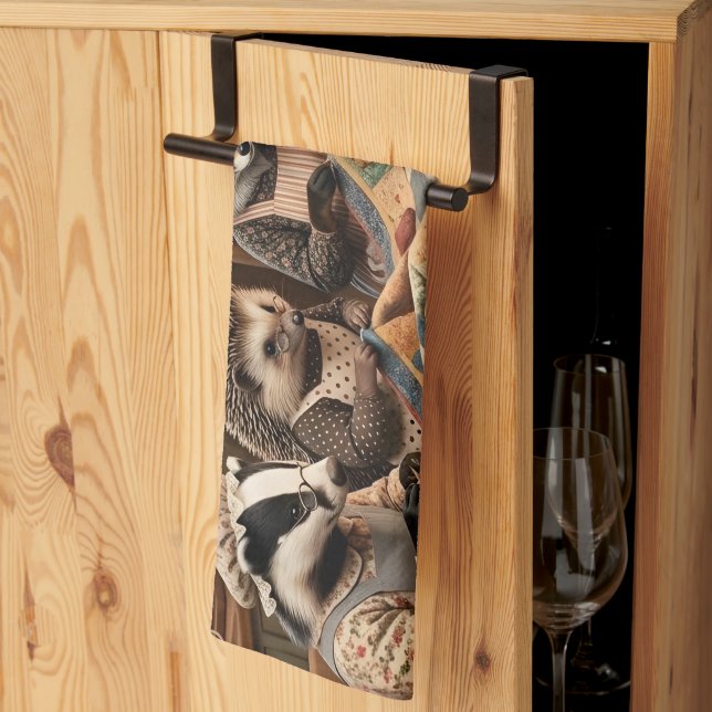 Forest Creatures Quilting Bee Kitchen Towel (Thirds Fold)