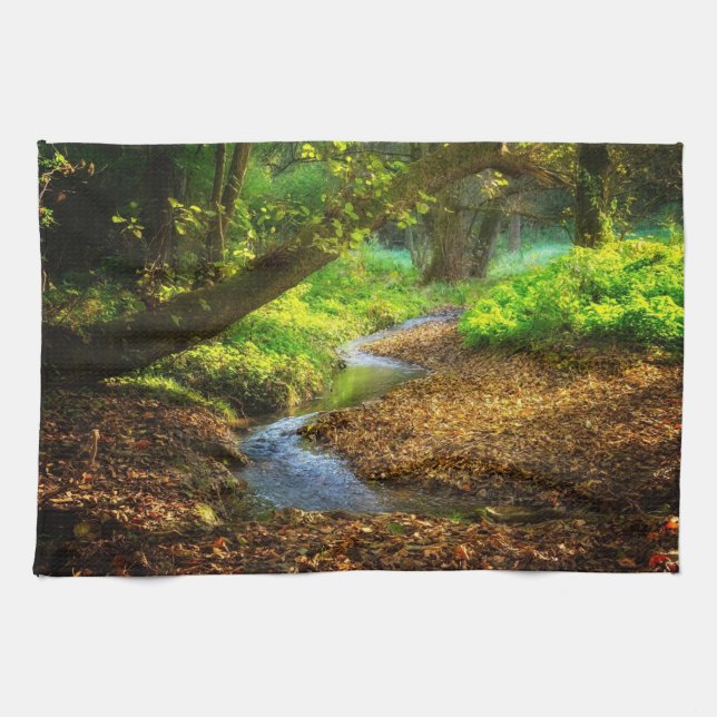 Forest Creek Beautiful Nature Landscape Photo Kitchen Towel (Horizontal)