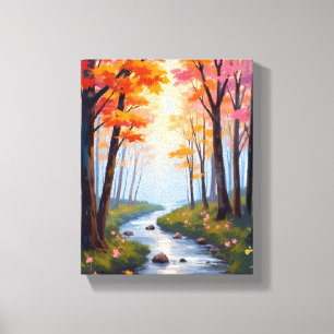 Forest Creek   Fall Foliage Watercolor Landscape Canvas Print