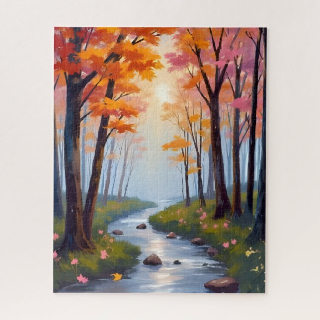 Forest Creek | Fall Foliage Watercolor Landscape Jigsaw Puzzle (Vertical)
