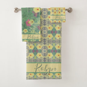 Forest Daisy Floor w/Name Bath Towel Set