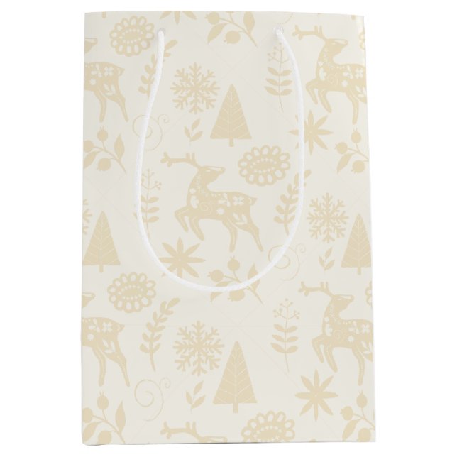 Forest Deer Folk Art Ivory Gift Bag (Front)