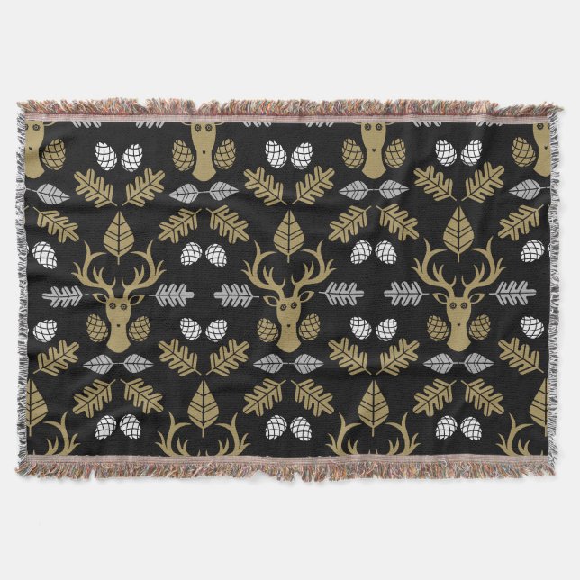 Forest Deer Nature Print Throw Blanket (Front)