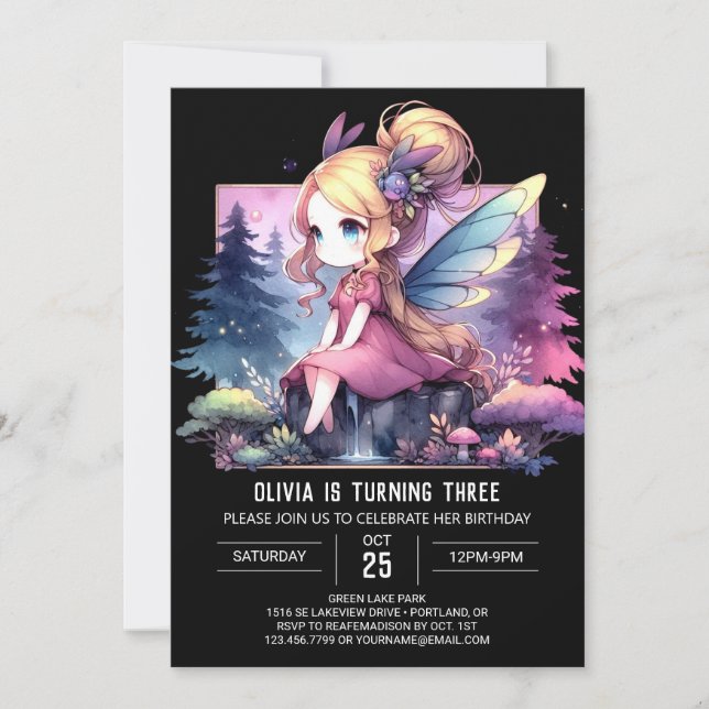 Forest Digital Fairy Birthday Invitation (Front)