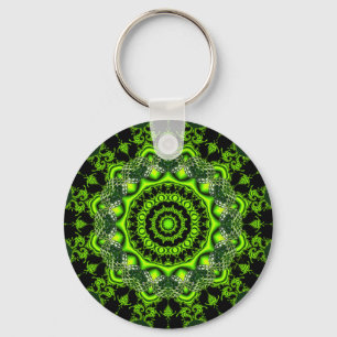 Forest Dome Mandala, Abstract Green Woods Keychain