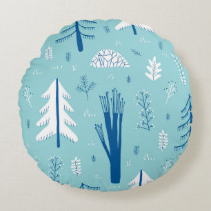 Forest Doodles: Creative Seamless Pattern Round Pillow