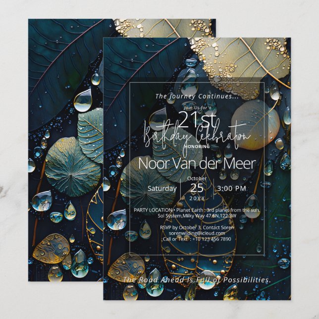 Forest Echos | Botanical Gemstone Abstract Invitation (Front/Back)