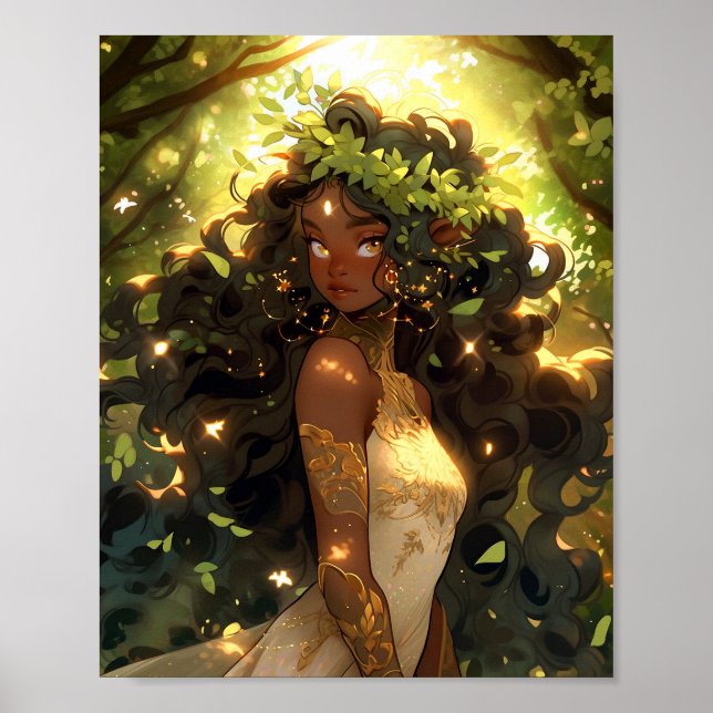 Forest Elf African American Black Fantasy Art Poster (Front)