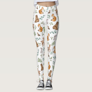 Forest Fable Woodland Animals Greenery Pattern Leggings