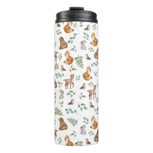 Forest Fable Woodland Animals Greenery Pattern Thermal Tumbler