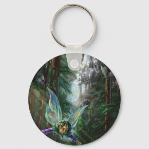 Forest Faires and Waterfall Castle Keychain