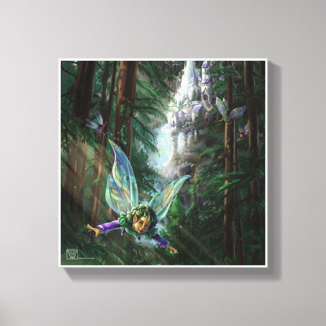 Forest Fairies and Waterfall Castle Canvas Print (Front)