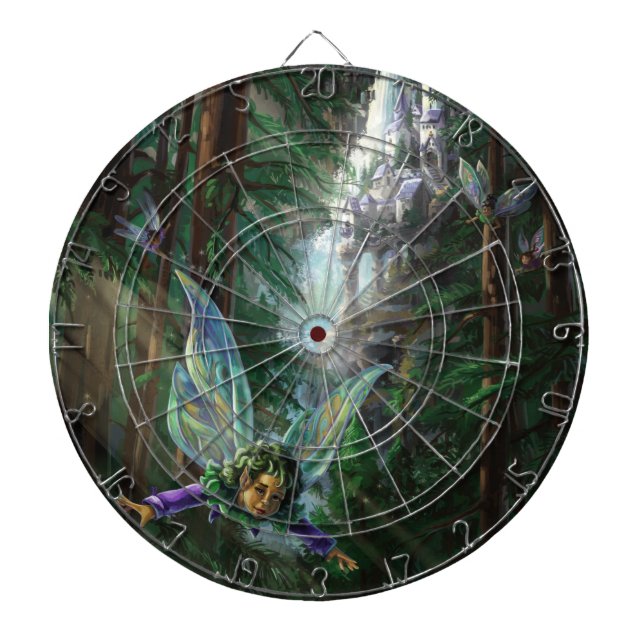 Forest Fairies and Waterfall Castle Dartboard (Front)