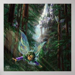 Forest Fairies and Waterfall Castle Poster