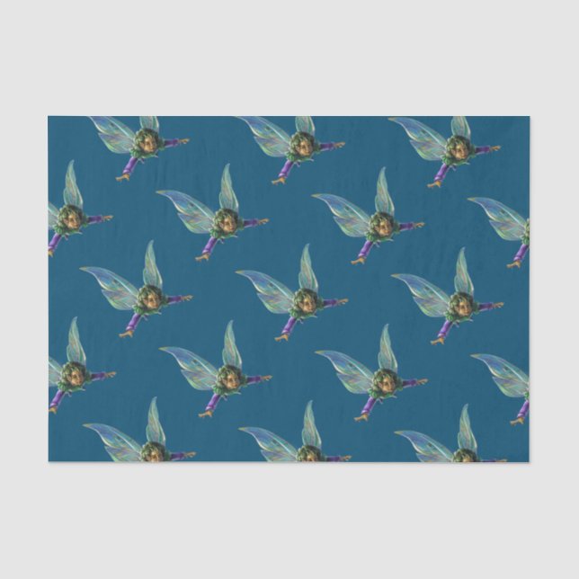 Forest Fairies Pattern on Blue Tissue Paper (Front)
