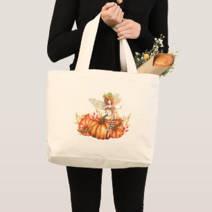 Forest Fairy & Autumn Pumpkin Bouquet  Large Tote Bag