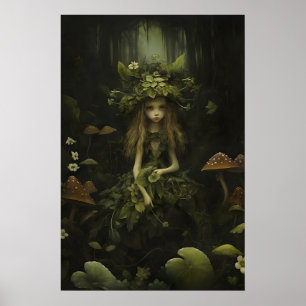 Forest Fairy Botanical Print, Moody Cottagecore Poster