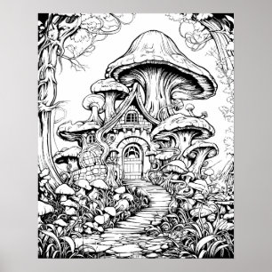 Forest Fairy House Fantasy Colouring Poster