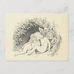 Forest Fairy in Love Vintage Drawing Postcard