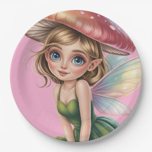 Forest Fairy with Mushroom Hat Illustration Paper Plate