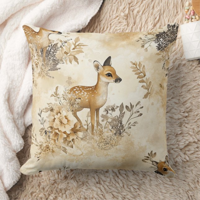 Forest Fawn Animal Pattern Throw Pillow (Blanket)
