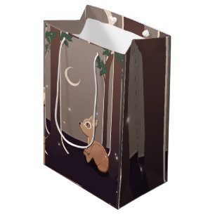 Forest Fawn With Fireflies And Moon Art Medium Gift Bag