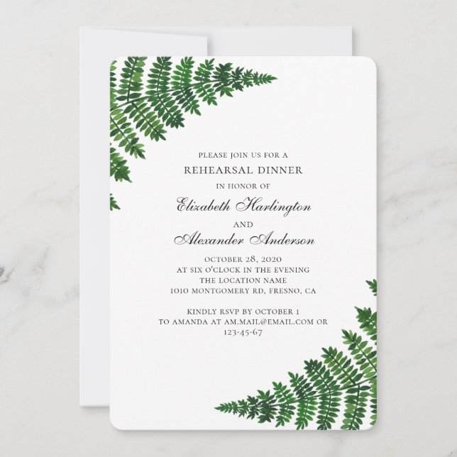 Forest fern. Woodland wedding rehearsal dinner Invitation (Front)