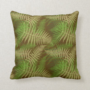 Forest Ferns Pattern Brown and Green Throw Pillow