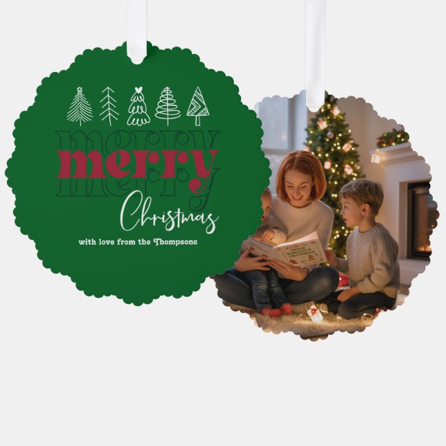 Forest Festive Scribbles Merry Christmas Keepsake Ornament Card (Front/Back)