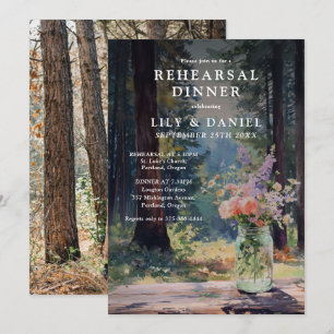 Forest Floral Mason Jar Rehearsal Dinner Photo Invitation