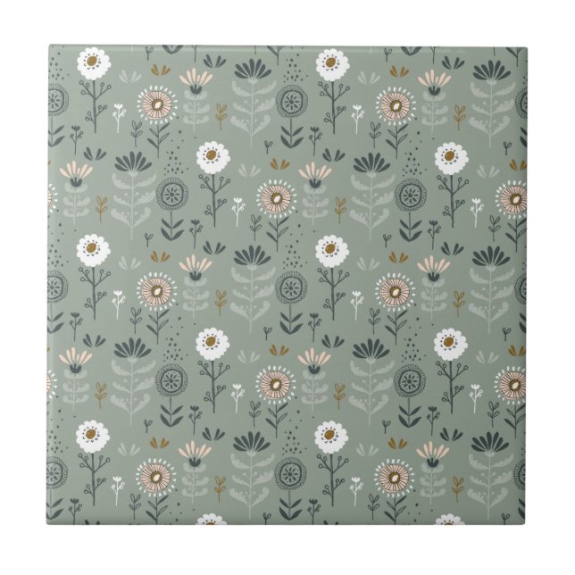 Forest Floral Sage Green Tile (Front)
