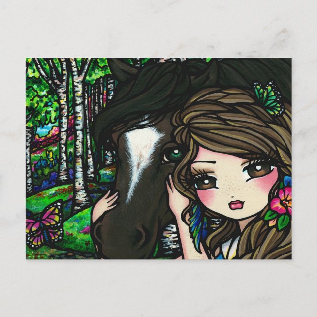 Forest Flower Horse Girl Fairy Fantasy Postcard (Front)