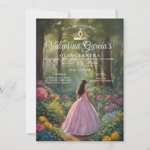 Forest Flowers Quinceañera 15 Anos Gold Crown Invitation