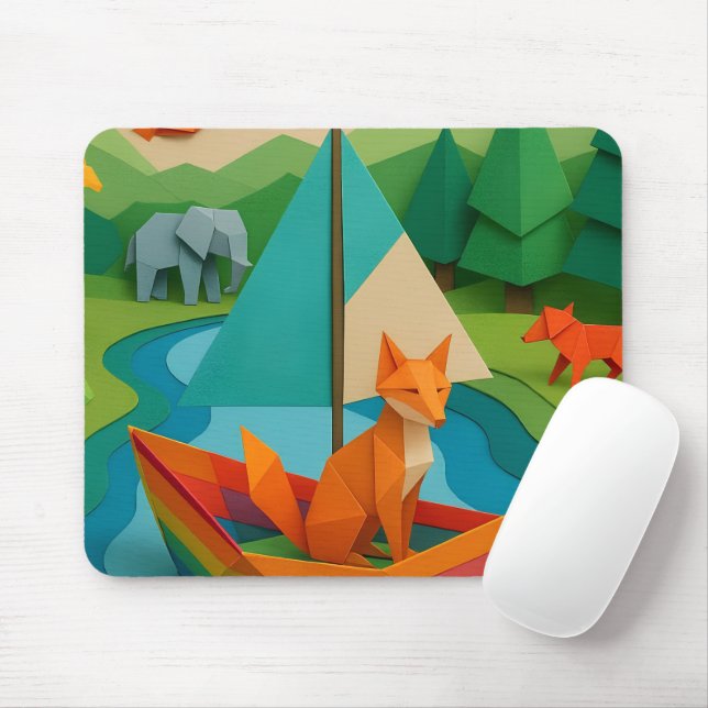 Forest Folded Animals – Colourful Origami Wildlife Mouse Pad (With Mouse)