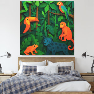 Forest Folded Animals – Tropical Jungle Wildlife Canvas Print