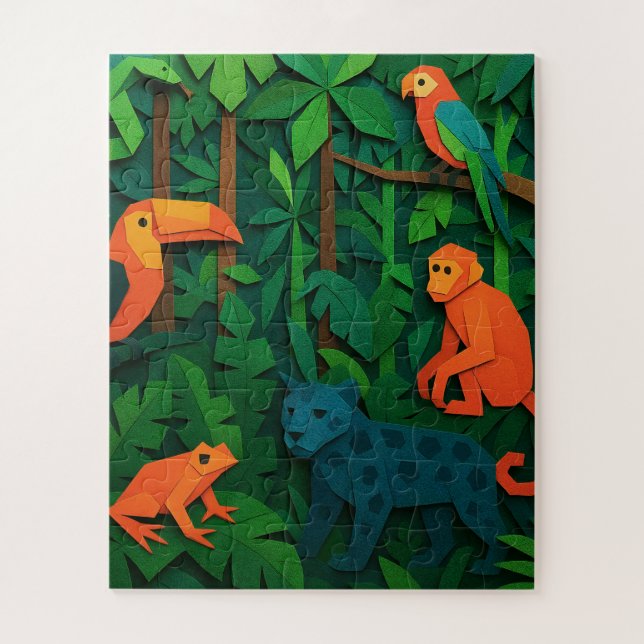 Forest Folded Animals – Tropical Jungle Wildlife Jigsaw Puzzle (Vertical)
