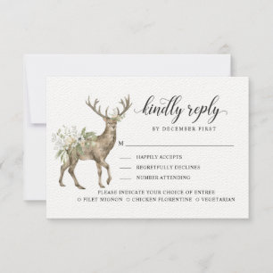 Forest Foliage Deer Kindly Reply Meal Options RSVP Card