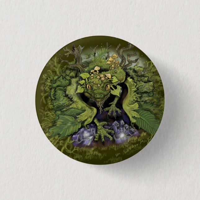 Forest foliage Dragon~Button 1 Inch Round Button (Front)