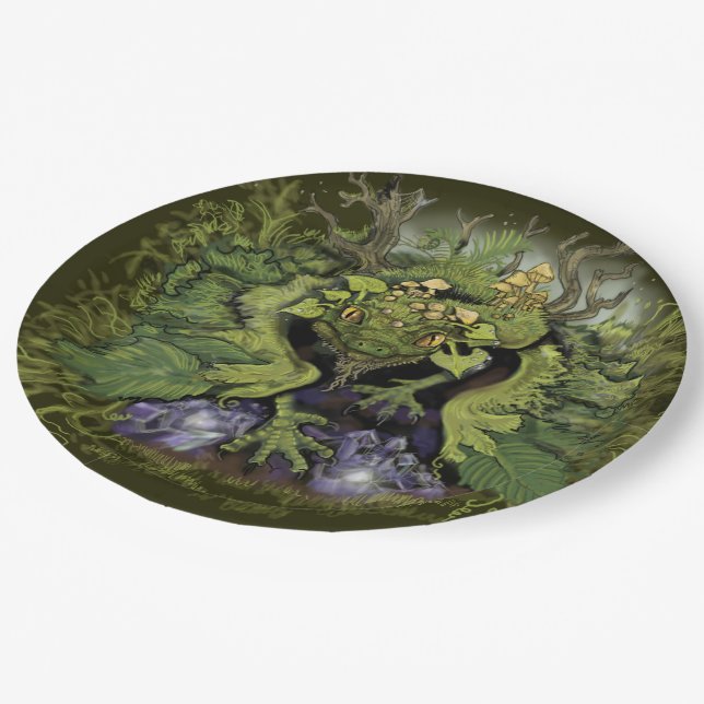 Forest Foliage  Moss Dragon Paper Plate (Angled)