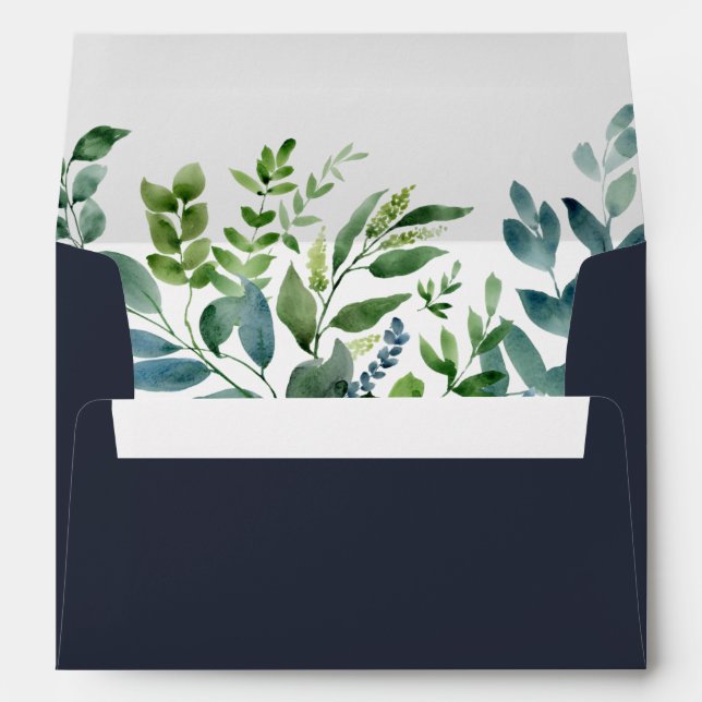 Forest Foliage Navy Blue 5x7 Return Address Envelope (Back (Bottom))