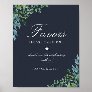 Forest Foliage Navy Blue Favour Wedding Sign