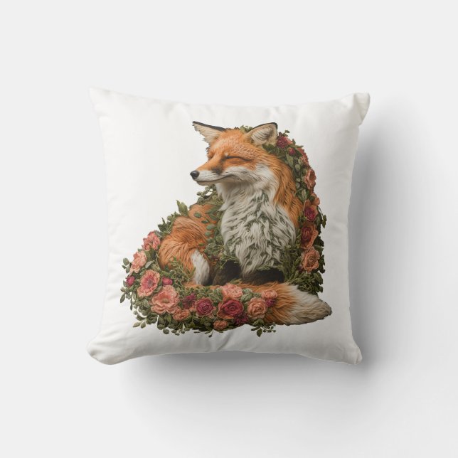 Forest Fox embroidered  Throw Pillow (Front)
